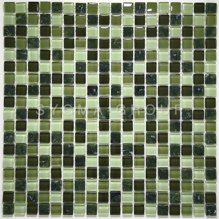 Plaque de carrelage douche Mailen, mélange verre/pierre, vue d’ensemble pour la pose. Solution de rénovation facile.