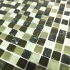Close-up on the green glass and marble stone mosaic shower tile mix. Professional texture and quality guaranteed.