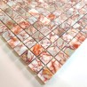 Shower or kitchen wall tile Rosso: marbled natural stone mosaic seen at an angle.