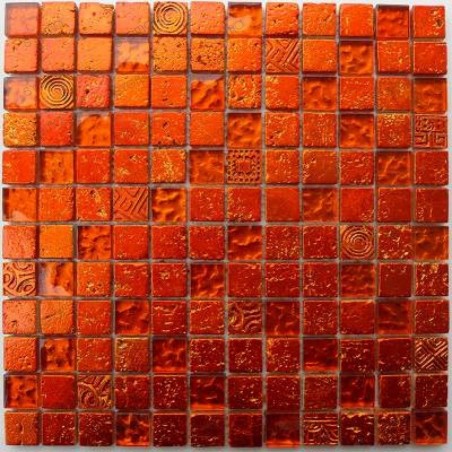 Tile mosaic bathroom glass and stone 1 sheet Alliage Orange