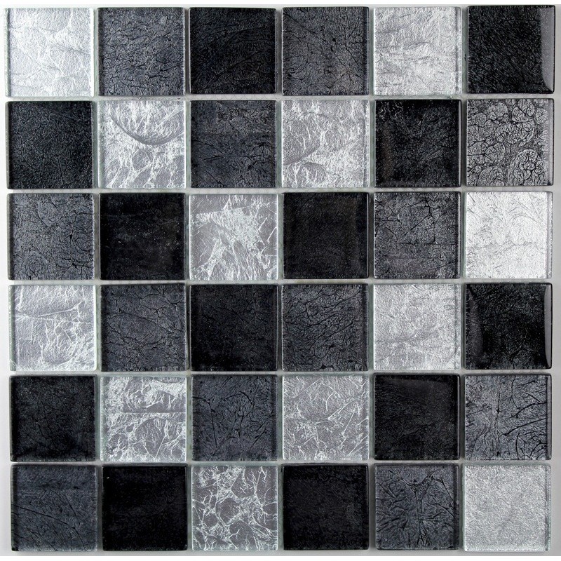 Mosaique carrelage verre 1 plaque NOIR MIX