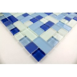 carrelage mosaique verre faience 1 plaque CUBIC BLEU