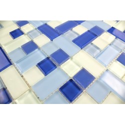 carrelage mosaique verre faience 1 plaque CUBIC BLEU