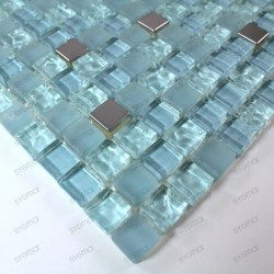 Mosaique carrelage verre 1 plaque BLEU MIROIR