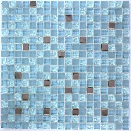 Mosaique carrelage verre 1 plaque BLEU MIROIR