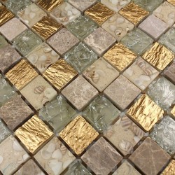 Carrelage mosaique verre et pierre CALVI GOLD