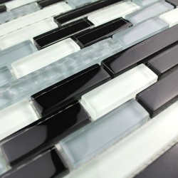 Mosaique carrelage verre 1 plaque NOIR MIX