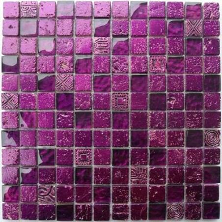 Tile mosaic glass and stone 1 sheet Alliage Violet