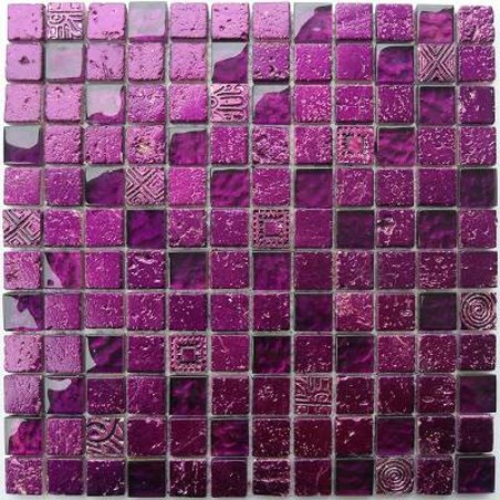 Tile mosaic glass and stone 1 sheet Alliage Violet