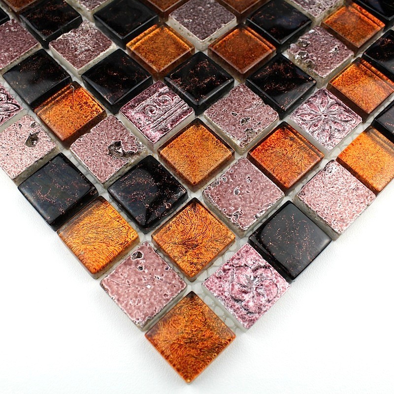 Mosaique carrelage verre 1 plaque NOIR MIX